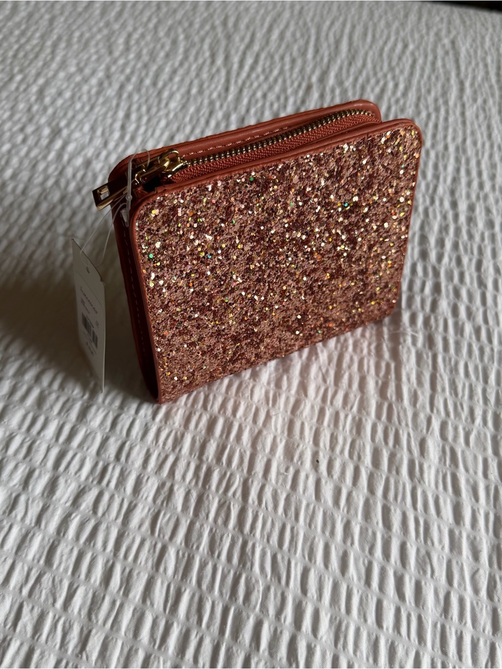 Francesca's Collections Glitter Zip Wallet - Rose Gold Glitter